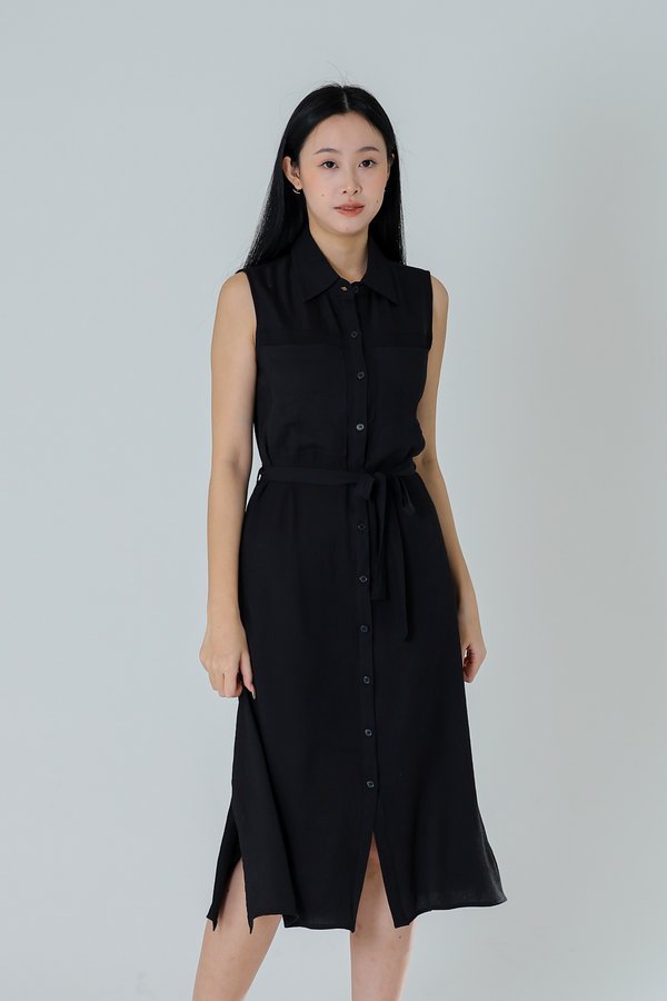 Fran Midi Shirt Dress - Black