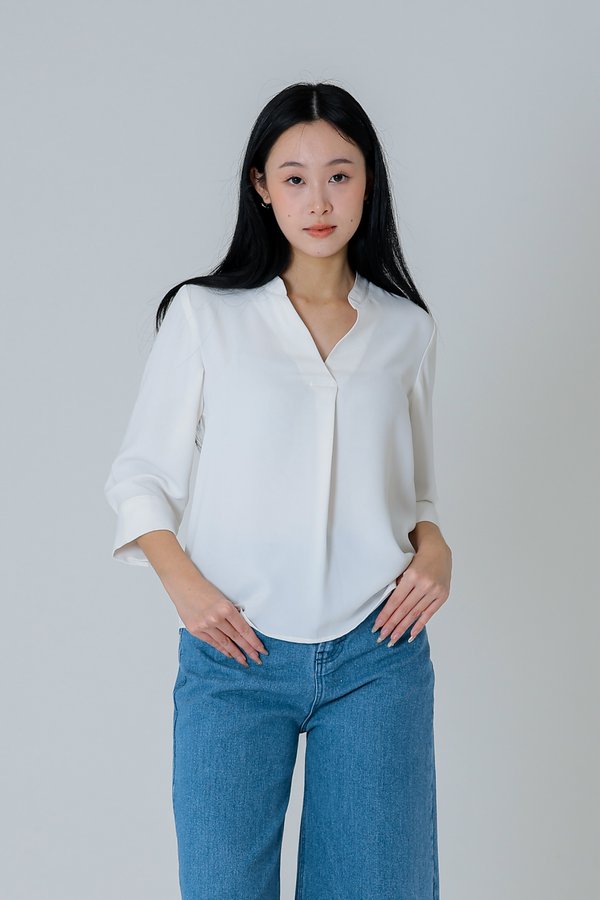 Hestia Collared V Neck Shirt - Ivory