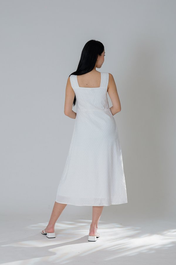 Jecca Square Neck Button Midi Dress - Ivory