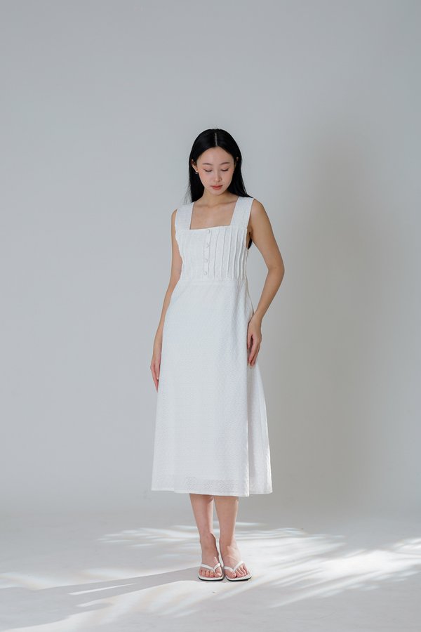 Jecca Square Neck Button Midi Dress - Ivory