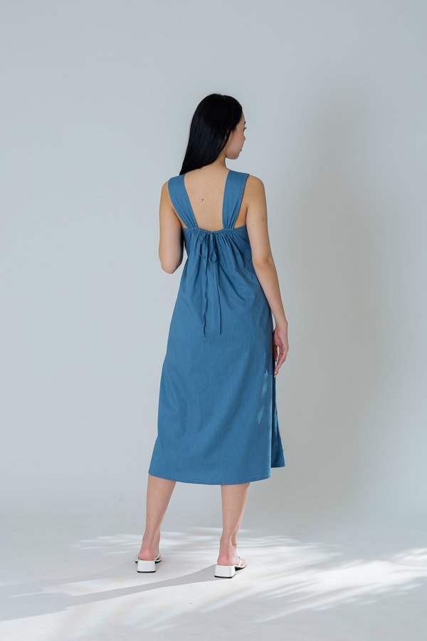 Mindy Square Neck Midi Dress - Denim Blue