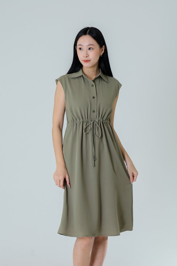 Robyn Drawstring Dress - Sage