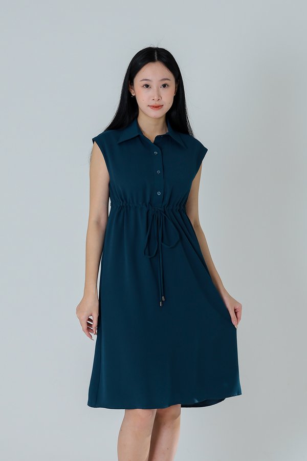 Robyn Drawstring Dress - Dark Teal