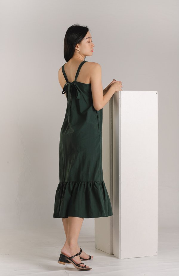 Drea Back Ribbon Midi Dress - Emerald