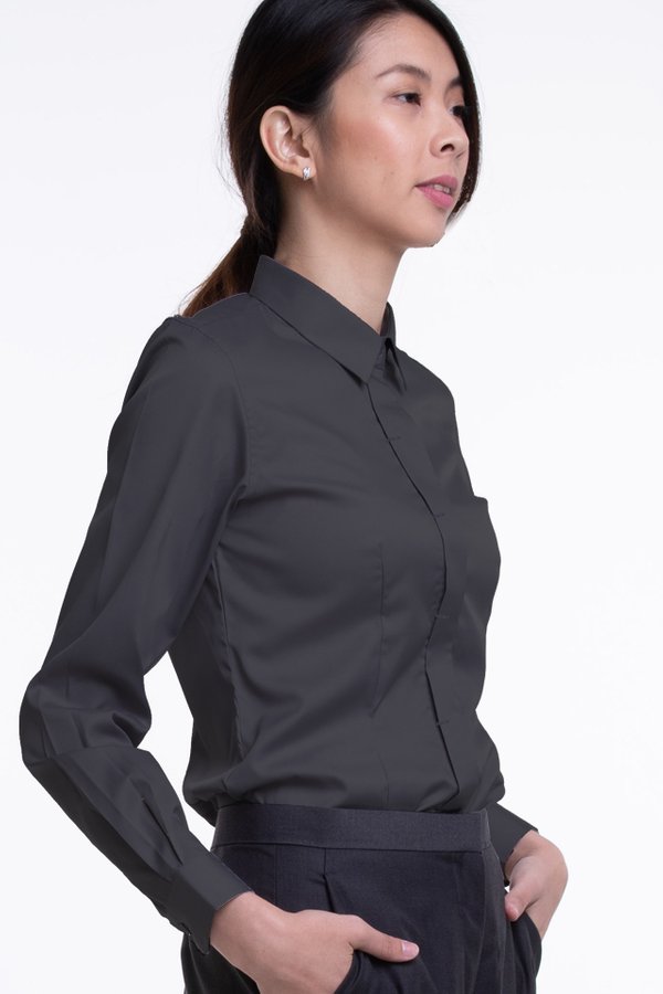 Ladies Long Sleeve Blouse with Placket Detail (FHA-18116)