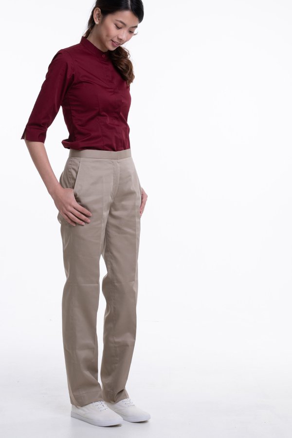  Ladies Flat Front Pants with Back Elastic (FHB-1826)