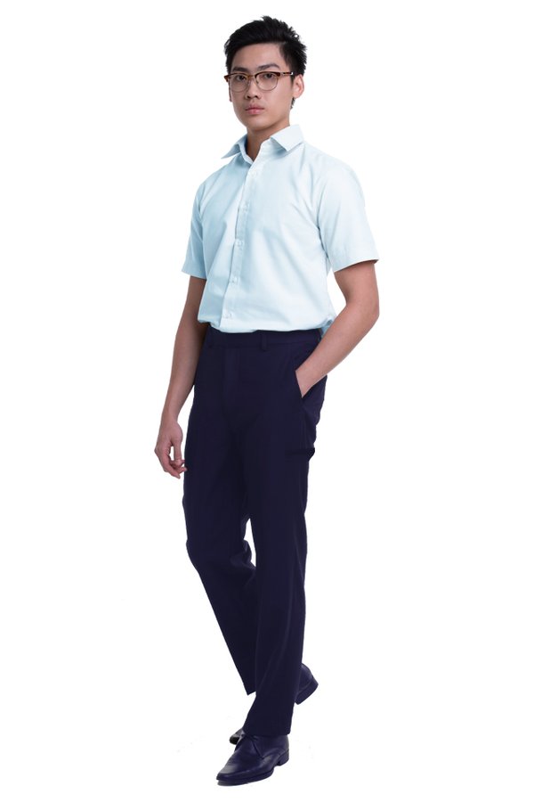  Men's Flat Front Pants with Hidden Side Elastic and Welt Pocket on Thigh (FHB-1825)