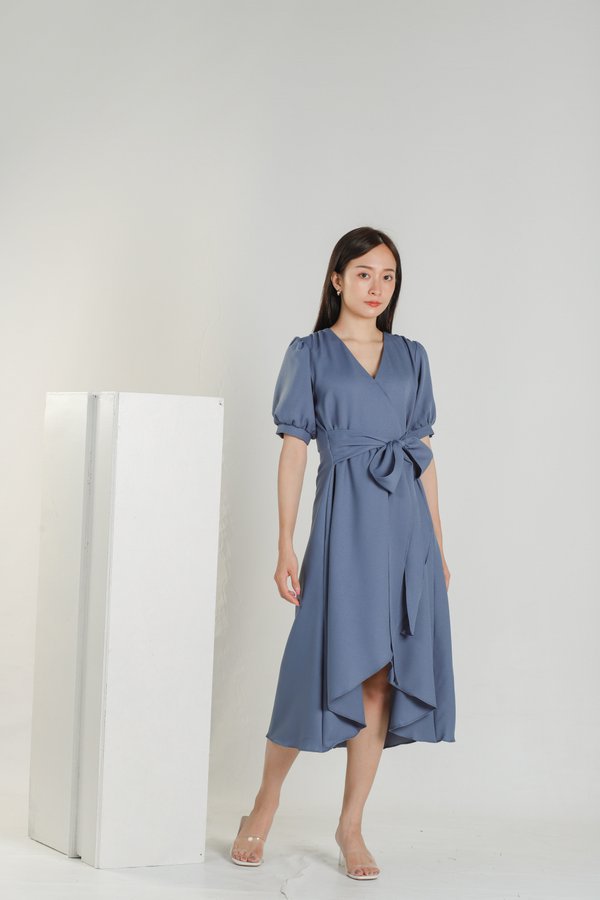 Ayana Asymmetric Dress - Steel Blue