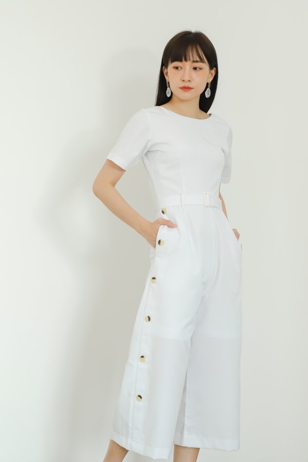 Aurelia Side Button Jumpsuit - White