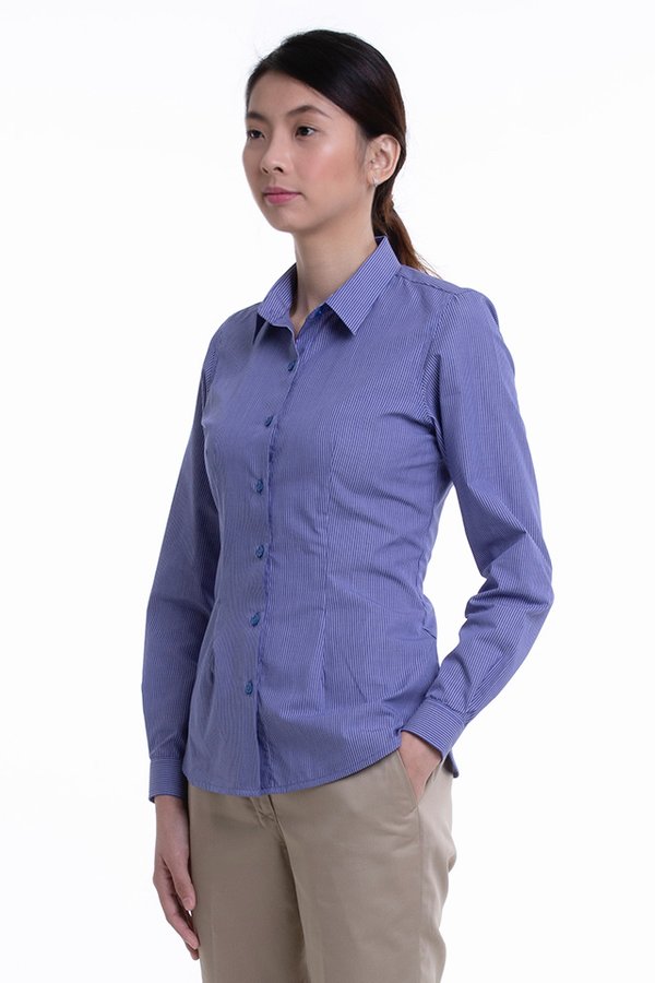 Ladies Long Sleeve Mini Collar Blouse (FHA-1818)