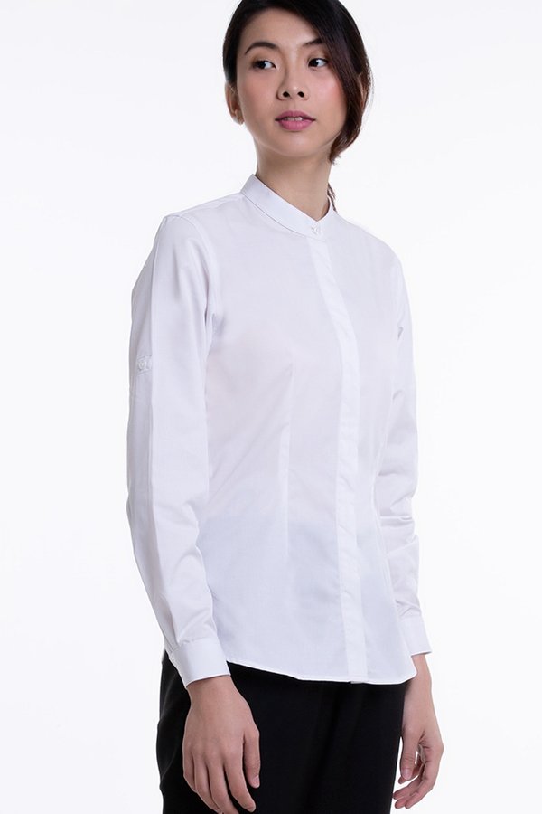 Ladies Long Sleeve Mandarin Collar Blouse (FHA-18112)