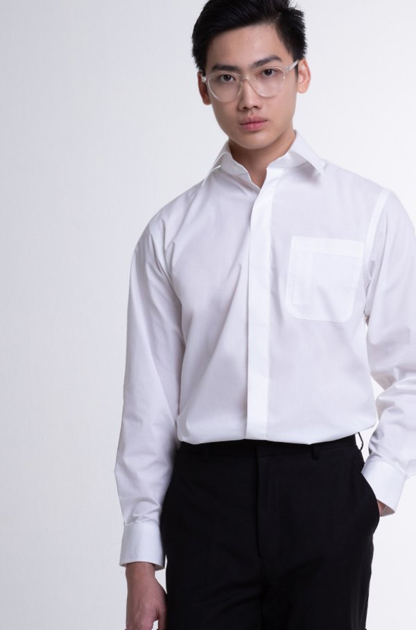 Men's Long Sleeve Shirt with Hidden Buttons (FHA-18111)