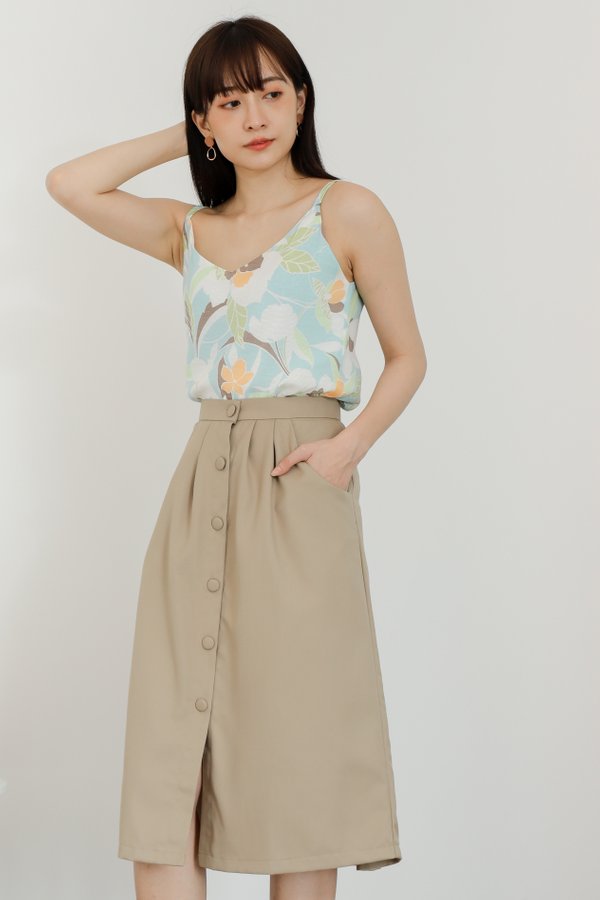 Paloma Button Skirt - Khaki