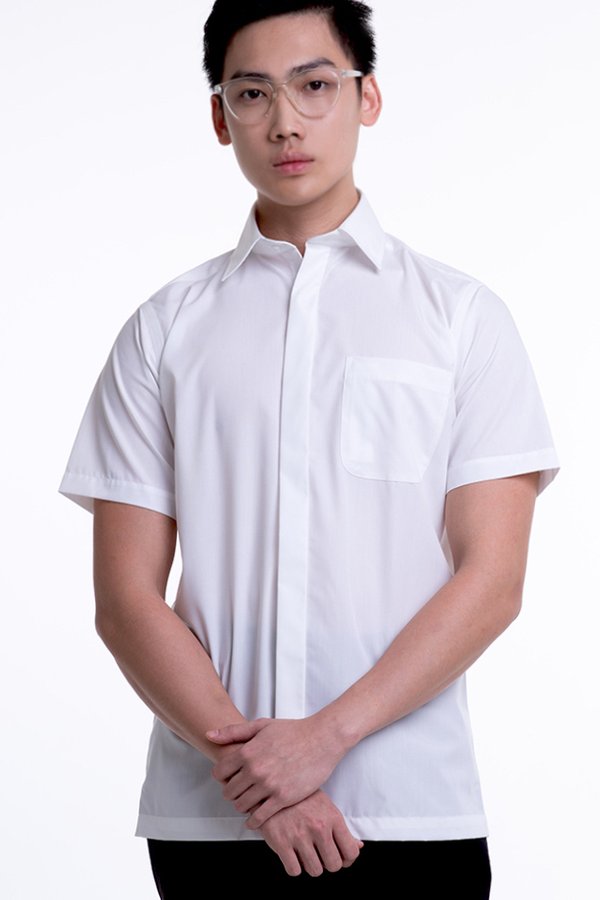 Men's Short Sleeve Shirt with Hidden Buttons (FHA-18110)