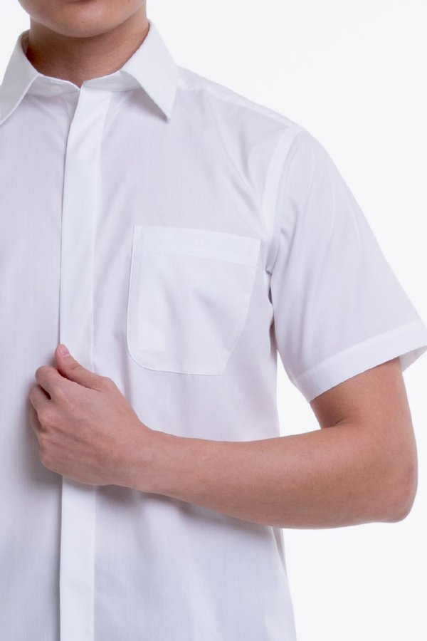 Men's Short Sleeve Shirt with Hidden Buttons (FHA-18110)