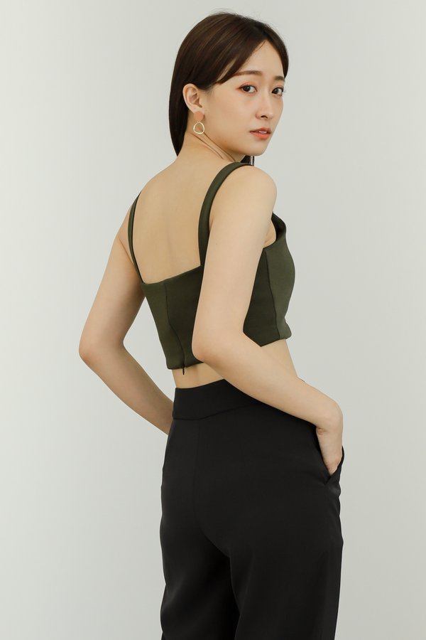 Vera Cropped Tank Top - Olive