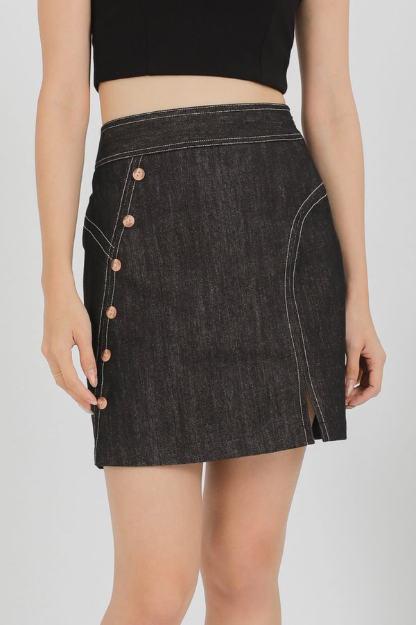 Ava Button Skirt - Black