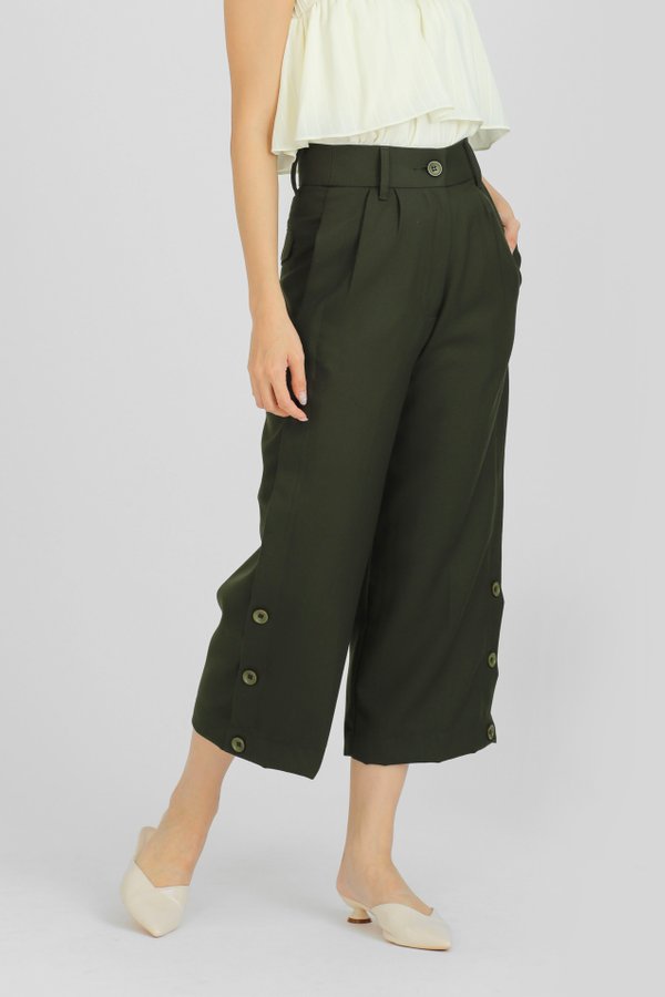 Ronda Buttoned Pant - Army Green
