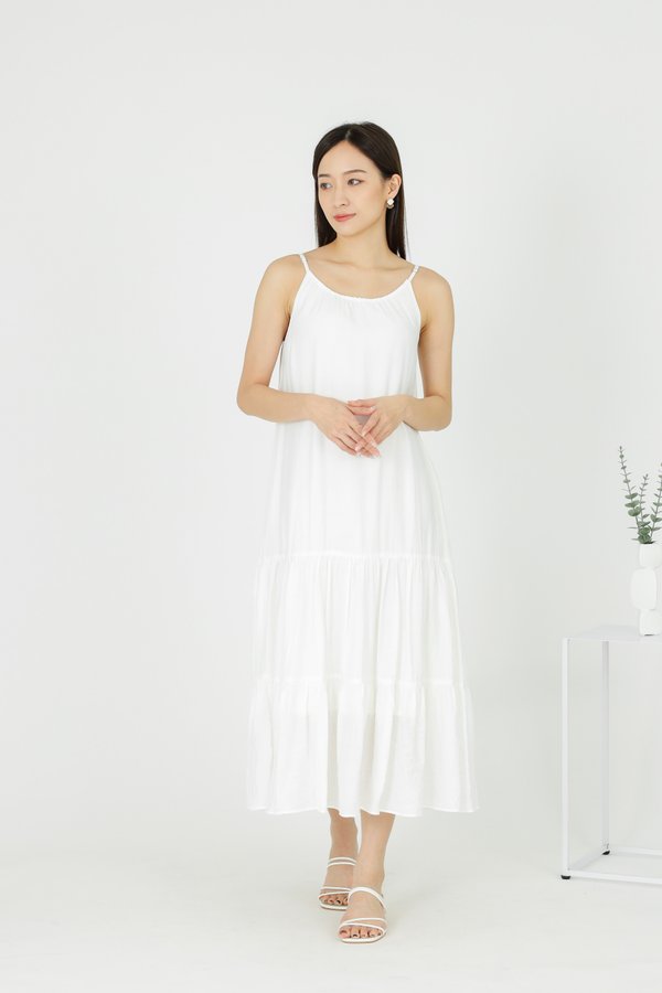 Carmen Ruffles Tiered Midi Dress - White
