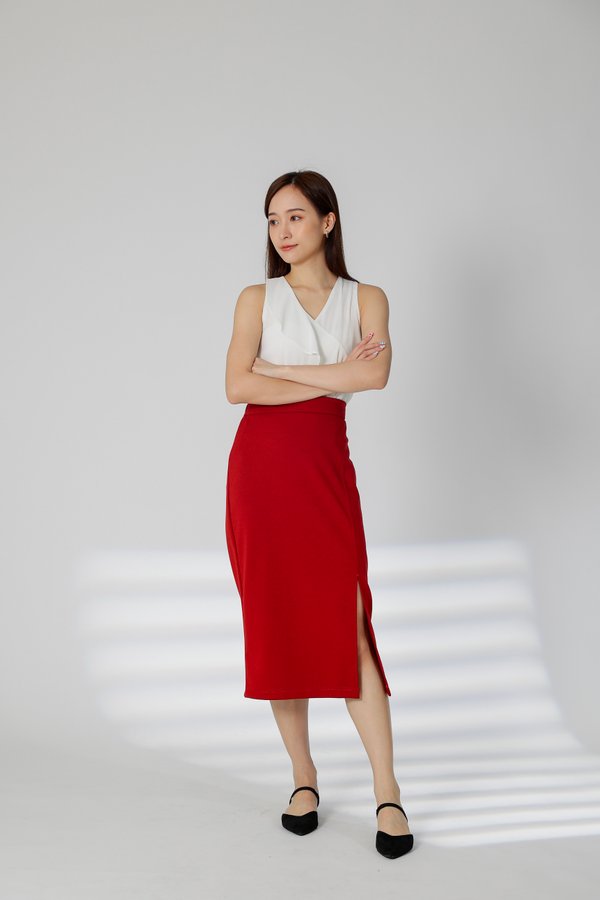 Kaci Split Thigh Skirt - Red