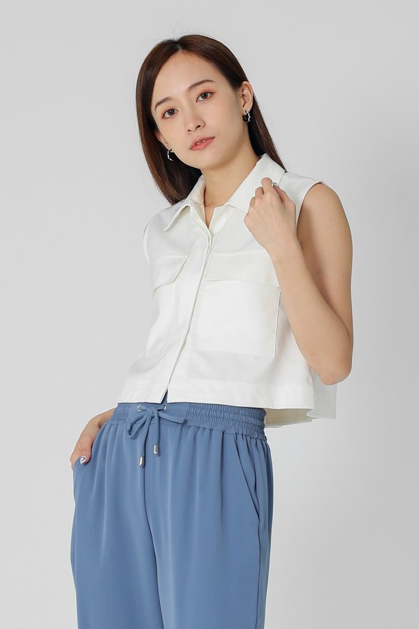 Sarin Flap Pocket Cropped Shirt - White