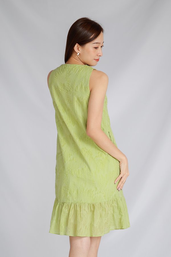 Eliza V Neck Ruffle Dress - Green