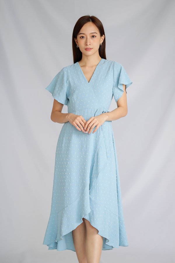 Talisha Surplice Wrapped Midi Dress - Light Blue